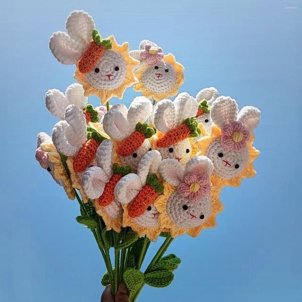 Dekoratif Çiçekler El dokuması kafa ayçiçeği yün örgü kız arkadaşlara gönderilen simülasyon buket bitmiş ürünler