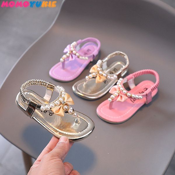 First Walkers Sommer Mädchen Schuhe Bead Mary Janes Flats Fling Princess Baby Dance Kinder Sandalen Kinder Hochzeit Rosa 230411