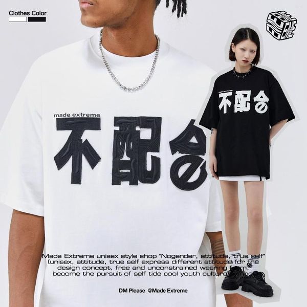 As camisetas masculinas fizeram comextreme chinês slogan personalizado letra imprimindo harajuku algodão camiseta de grandes dimensões y2k para homens