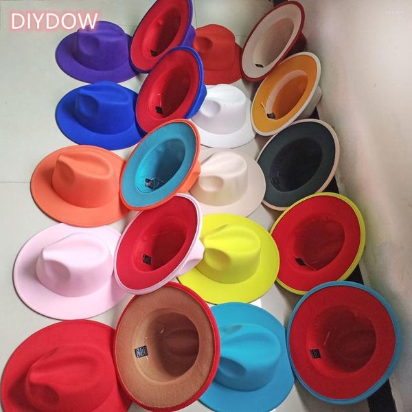 Boinas fedora chapéu de fedora Cap para homens e mulheres moda colorida panamá vermelho com lã preta fedoras larga brim atacado