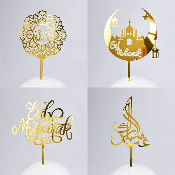 Yenilik Ürünleri Eid Mübarek Akrilik Kek Topper Altın Kale Ay Cupcake Topper Hac Ramazan Mubarak Kareem Kek Süslemeleri Pişirme Malzemeleri Z0411