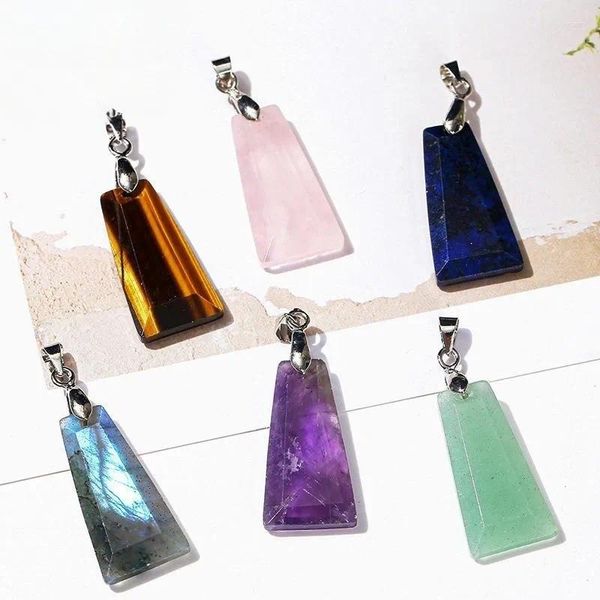 Anhänger Halsketten 10 stücke Natürlicher Kristallstein Trapezoid Tag Opal Rose Lapis Quarz Achat Charms für Retro-Stil Schmuckherstellung