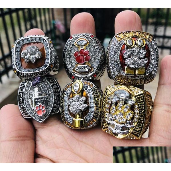 6 pezzi Clemson Tigers National Team Champions Championship Ring Set con scatola di visualizzazione in legno Solid Men Fan Brithday Regalo Drop all'ingrosso Dhz0O