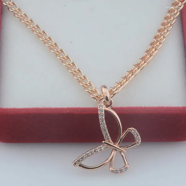 Ожерелья с подвесками FJ 3 Стиль для женщин и девочек из розового золота 585 пробы с цепочками-бабочками в виде животных, ожерелье