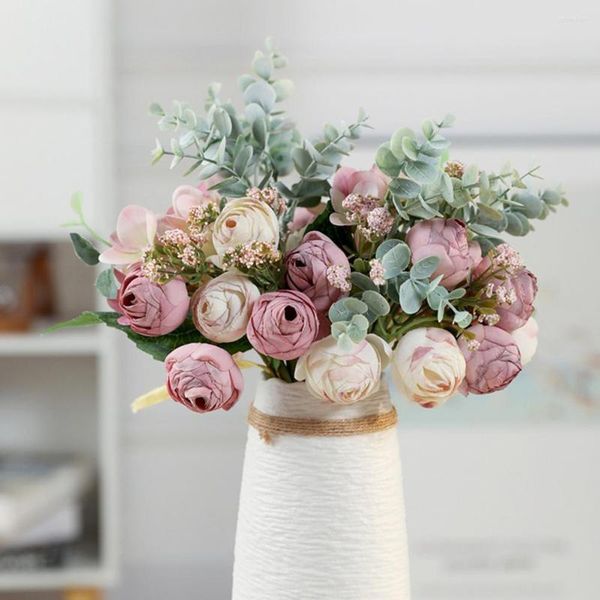 Fiori decorativi Fiore finto Artificiale Resistente allo sbiadimento Rustico Bianco Viola Tè Bocciolo di rosa Decorazioni per la casa