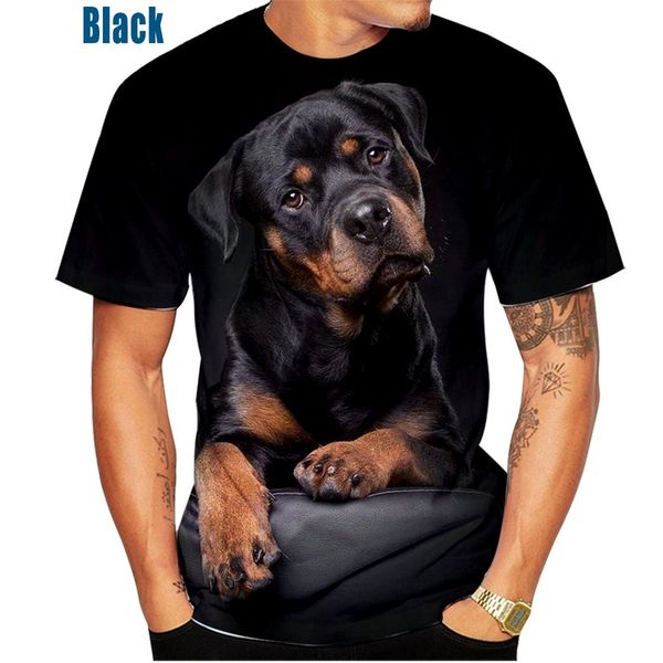 Мужские рубашки Симпатичная домашняя собака Rottweiler 3D -типография и летняя повседневная рукавица.