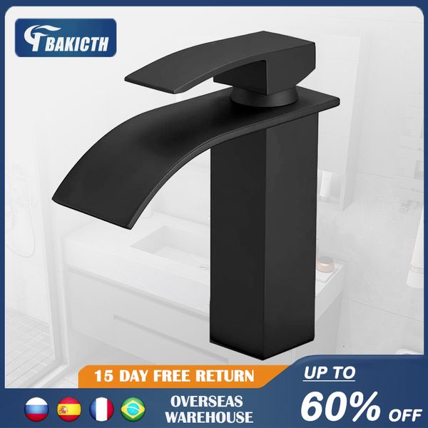 Rubinetti per lavabo da bagno Lavabo a cascata Miscelatore per acqua fredda da bagno in ottone nero Rubinetto per lavabo da incasso 230410