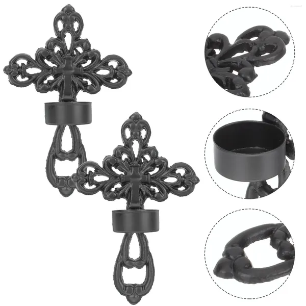 Castiçais 2 Pcs Cruz Castiçal Decorativo Titular Decoração De Metal Pendurado Ferro Chá Luz Criativo