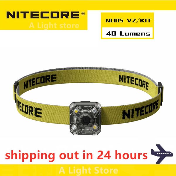 Stirnlampen NITECORE NU05 V2 KIT Stirnlampe USB wiederaufladbar 4*Hochleistungs-LEDs 40 Lumen Weiß/Rot Licht für Rettungsfahrrad P230411