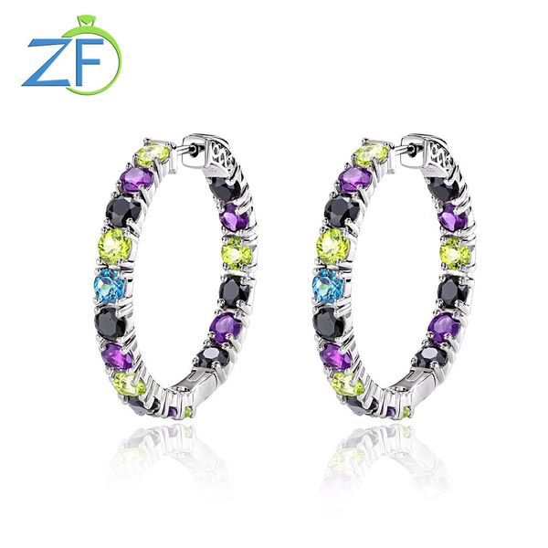 Hoop Huggie GZ ZONGFA Moda naturale topazio blu ametista multi pietra preziosa gioielli personalizzati argento sterling 925 orecchini a cerchio grandi donne 230410