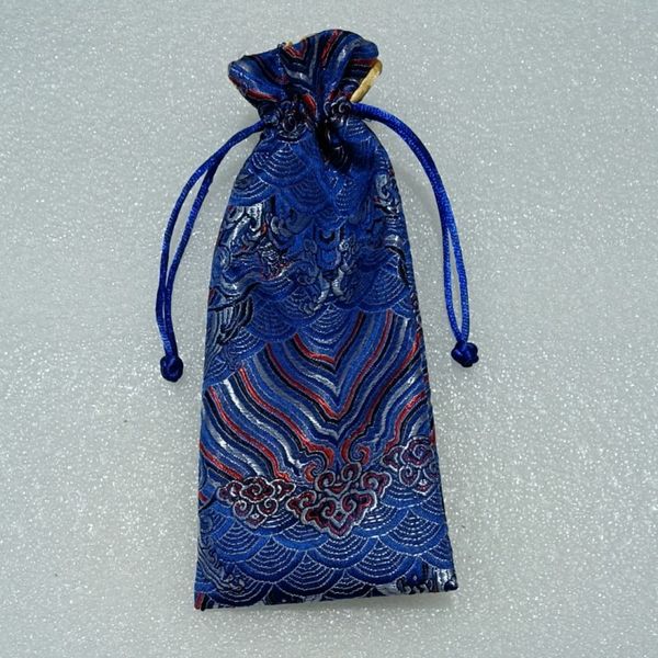 Kundenspezifische lange chinesische Silk Brokat-Stoff-Beutel mit gezeichneten Satin-Zugschnur-ethnischen Geschenk-Beutel für Fälle Feder-Kasten-Schmucksachen, die Großverkauf 8x20cm 10pcs/lot verpacken