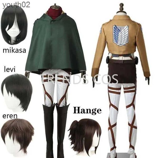 Costumi anime Cosplay Anime Levi Ackerman Mikasa Ackerman Cosplay Come Eren Jaeger Abiti Hange Zoe Cosplay Come AOT Set completo ZLN231111