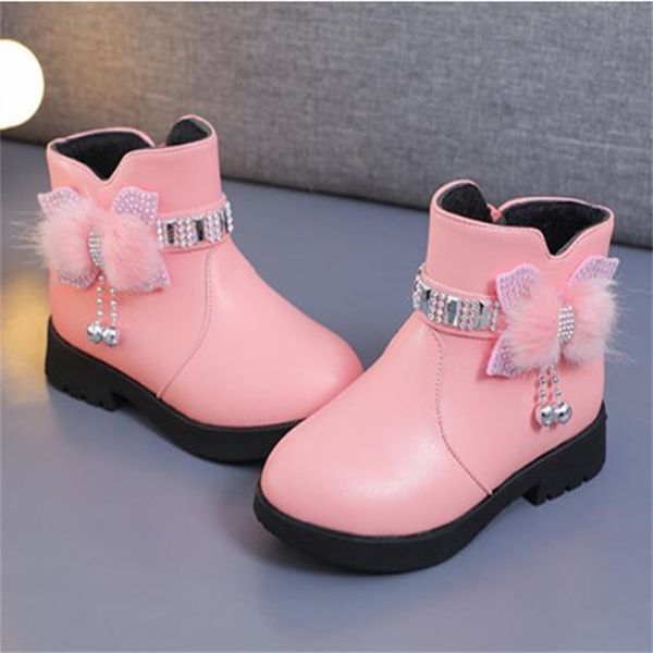 Crianças botas bowknot couro strass meninas tornozelo botas outono inverno crianças martin botas bonito da criança do bebê botas curtas