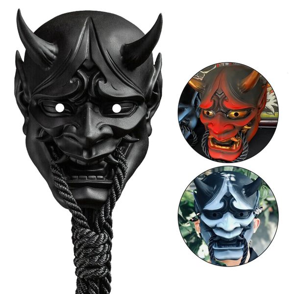 Máscaras de festa adultos halloween unissex japonês selado prajna diabo hannya noh kabuki demoni oni samurai máscara face máscara preto azul vermelho 230411