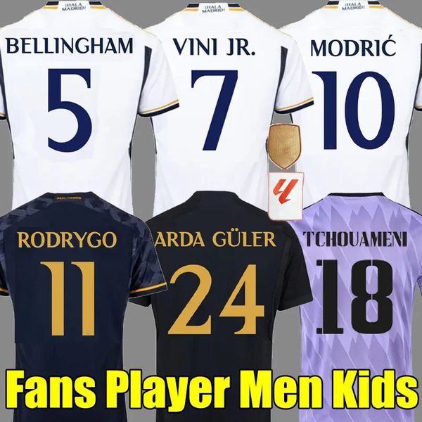 08 17 18 09 06 07 Retro Futebol Jerseys BELLINGHAM VINI JR KROOS Tchouameni 2023 2024 Camiseta de Futebol Real Madrids CAMAVINGA Rodrygo MODRIC Camisetas Homens Kit Uniformes