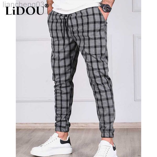 Pantaloni da uomo Nuovi pantaloni da jogger con coulisse a righe scozzesi per uomo Business Casual Matita Pantalone Abiti maschili Pantaloni stampati vintage Spedizione gratuita W0411