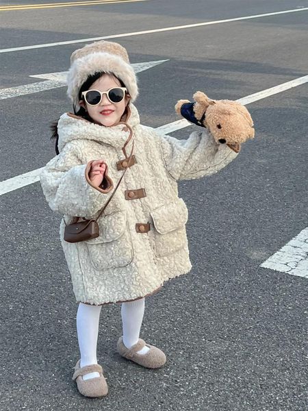 Le giacche aggiungono pile per addensare le ragazze cappotti invernali caldi con cappuccio moda bambini per capispalla abbigliamento per bambini 2 3 4 6 7 8 anni