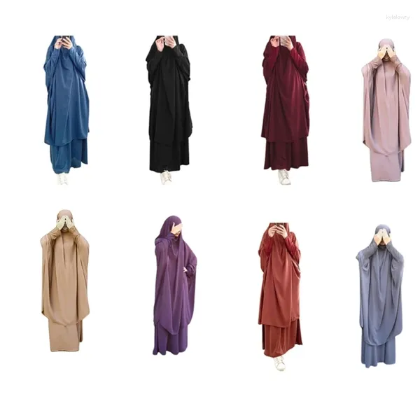 Ethnische Kleidung Damen 2-teiliges muslimisches Gebetskleid Langarm Hijab Schal Khimar und Rock Set Islamische Abaya Ganzkörper-Kaftan-Robe