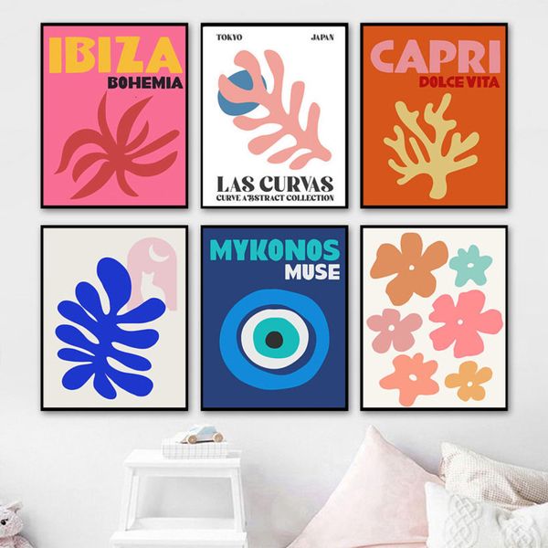 Andere Handwerkzeuge Ibiza Mykonos Muse Eye Tulum Coral Flower Wall Art Leinwandmalerei Nordic Poster und Drucke Wandbilder für Wohnzimmerdekoration