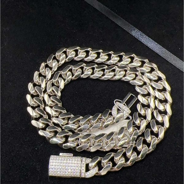Anhänger Halsketten Großhandel Hip Hop Schmuck Luxus 12mm Moissanit Verschluss Solide Sterling Silber Miami Cuban Link Kette Halskette für Männer