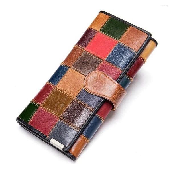 Geldbörsen Damen Geldbörse Echtes Leder Patchwork Für Damen Clutch Taschen Handy Geldbörsen Münze Lange 4202