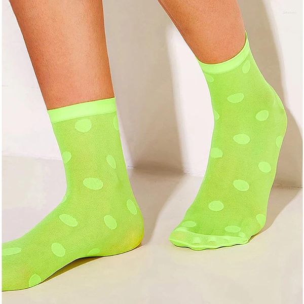 Kadınlar SOCKS Nefes Alabilir Floresan Renk Polka Nokta Çorapları.Aladies İnce Kristal Çoraplar