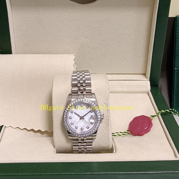 Foto reale con scatola Orologi da donna Donna 31mm Bianco MOP Quadrante in madreperla Lunetta con diamanti 278274 Asia 2813 Movimento Orologio automatico da donna meccanico