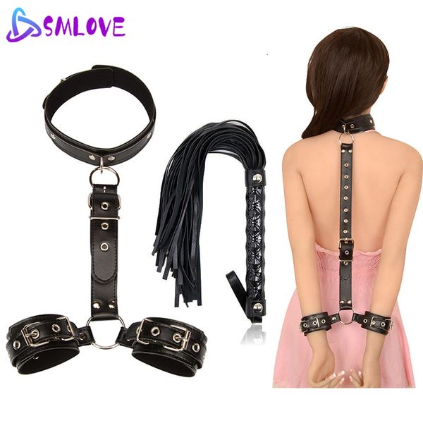 Toys para adultos Smlove Sexo erótico para casais Mulher y BDSM Bondage Handcuffs Gollar Clalar Whip Slave Acessórios 230411