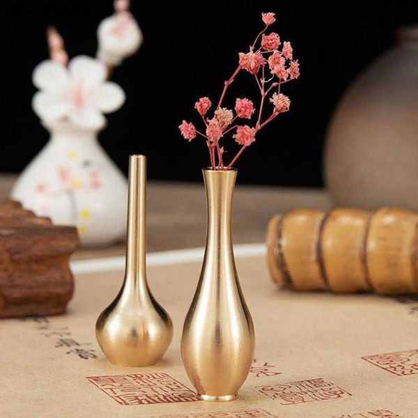 Vasi Mini Vaso di rame puro Oro Decorazioni per la casa Decorazione del soggiorno Vaso antico Vaso alto Vaso di fiori unico Vaso nordico P230411