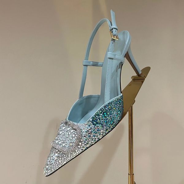 сандалии знаменитые дизайнерские женские Элегантные сандалии Дизайнерские женские свадебные туфли на высоком каблуке со стразами Модные туфли на шпильке с заостренным носком сзади 9 см, красочные