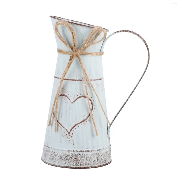 Dekorative Blumen Trockenblumenstrauß Shabby Chic Vase Hausornamente Topf Desktop-Dekoration Metall ländliche herzförmige Anordnung