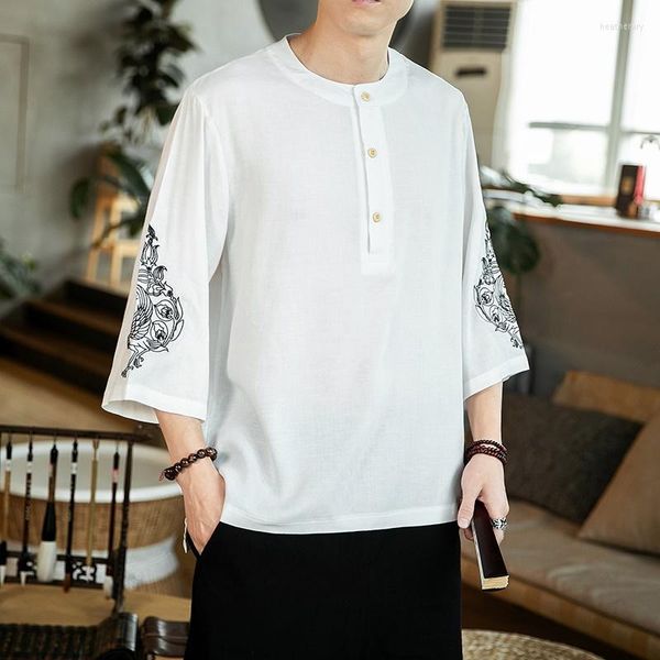 Etnik Giyim Yaz Erkekler Keten Gömlek Çin Tarzı Retro Rahat Pamuk Üstleri Plus Boyutu Geleneksel Asya Tang Takım Adam 30716