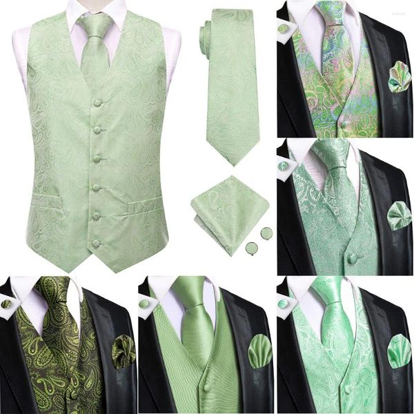 Gilet da uomo Hi-Tie Teal Paisley Gilet da uomo Cravatta Business Abito formale Giacca senza maniche in seta 4PC Hanky Gemelli Abito Gilet da sposa