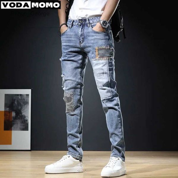 Jeans da uomo 2023 Pantaloni jeans strappati alla moda da uomo Pantaloni slim in denim sfilacciato dritto Abbigliamento uomo Pantaloni skinny di nuova moda Abbigliamento Pantalones HombreLF231111