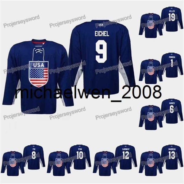 Weng USA Jack Eichel 2019 IIHF Weltmeisterschaftstrikot Jack Hughes Adam Fox Derek Ryan Alex DeBrincat Chris Kreider Dylan Larkin Ryan Suter