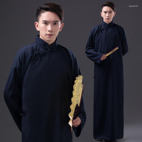 Roupas étnicas Homens de alta qualidade Hanfu Robe vestido vintage mandarn colar palco show figurmy estilo chinês vestes de desempenho masculino sólido vestido