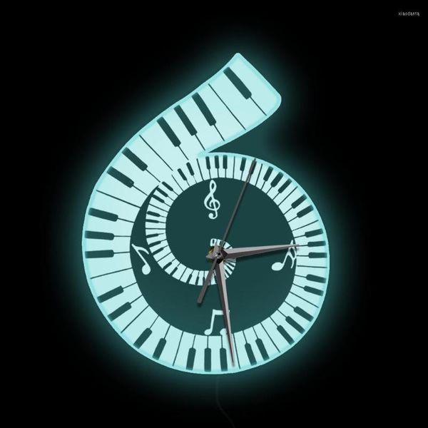Duvar Saatleri Led Beyaz Çerçeve Saat Yaratıcı Siyah ve Piyano Anahtarları Müzik Melodisi Modelleme Gece Işıkları Ev Dekorasyon Hediyesi