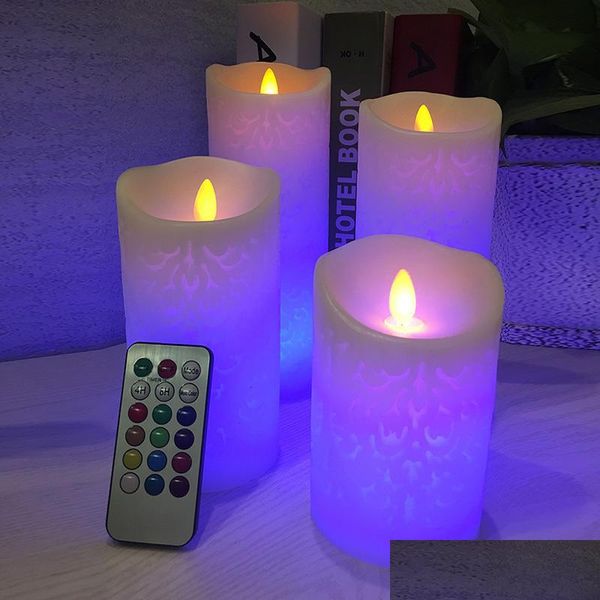 Свечи танцы пламени светодиодные свечи с RGB пульт дистанционного управления восковой столб для украшения рождественская свеча/ночная комната.