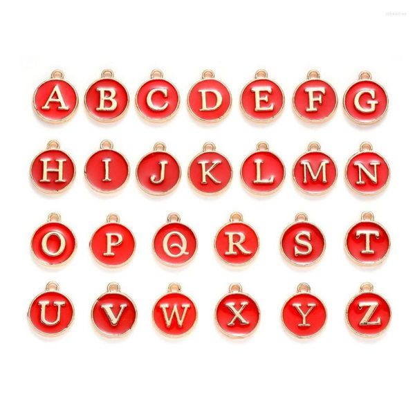 Colares pendentes 8 cores 52pcs 2 conjuntos A-Z Liga de esmalte inicial Round Letras Inglês Charms 12 15mm Pingentes de pulseira de alfabeto de gotas de óleo de 15 mm