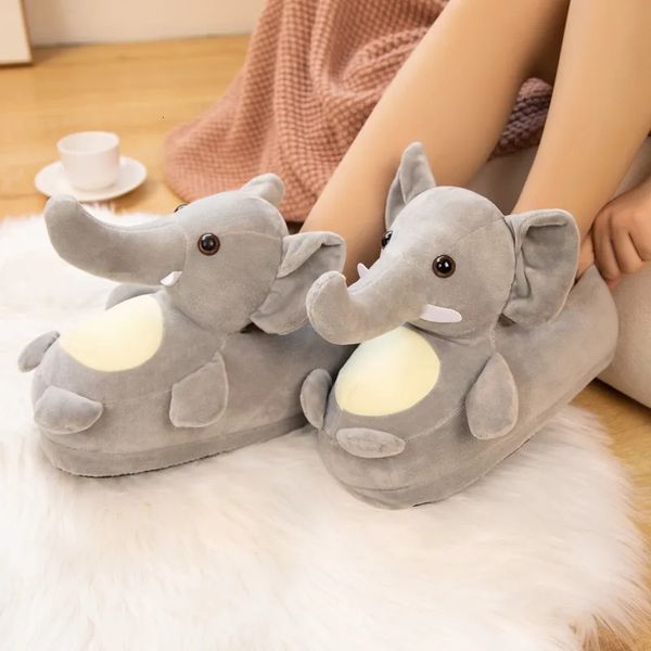 Zapatillas Dibujos animados Cubierto completo Elefante Hipopótamo Cálido Invierno Diapositivas Suave Peluche Muñeca Interior Lindo Dormitorio Zapatos para hombre Mujer Hogar 231110