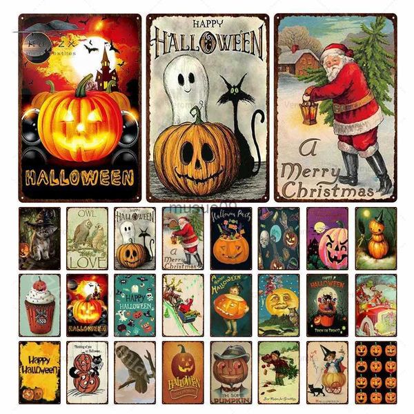 Weihnachtsdekorationen Weihnachten Halloween Kürbis Metall Blechschilder Vintage Teller Poster Pin Up Kunst Malerei Home Wanddekoration Küche Garage PlaquesL231111