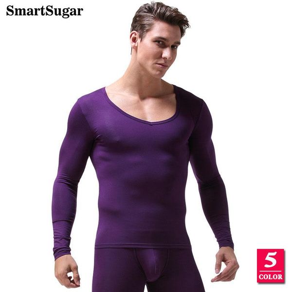 Indumenti da notte da uomo SmartSugar Casual Scollo a V Inverno Mutande lunghe Top da uomo Modale Strench Sexy Caldo e confortevole Biancheria intima termica maschile viola