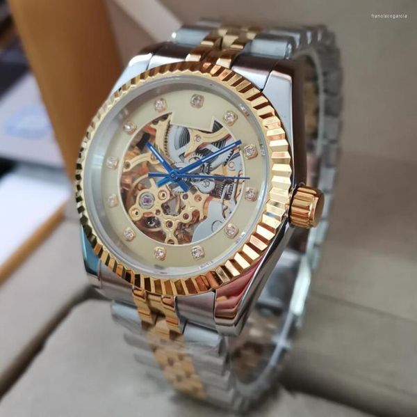 Relógios de pulso Geervo sem logotipo Men's Watch Men's Watch 37mm Borda de ouro escavando -se do dial -pulling M182SK Padrão de escultura Movimento G091