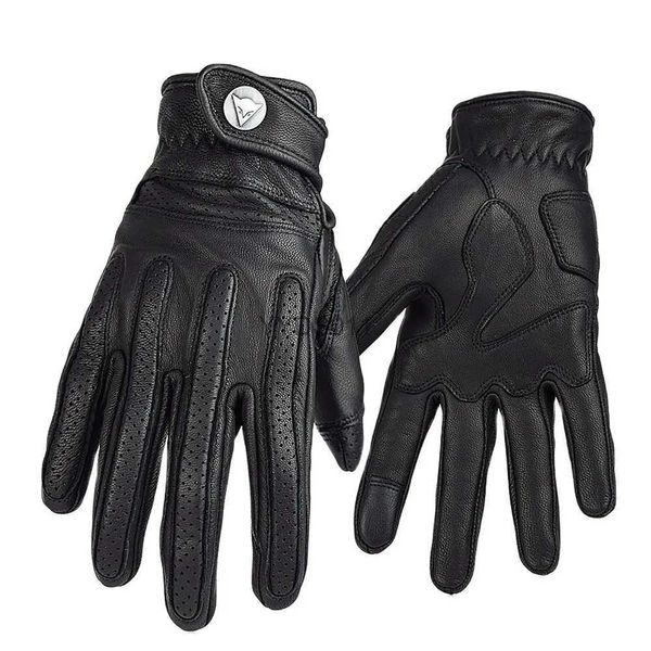 Beş Parmak Eldiven Vintage Deri Motosiklet Eldiven Kadın Erkek Moto Yarış Guantes Kentsel Retro Kısa Motosiklet Siyah Koruyucu Moto Biker Eldivenleri YQ231111