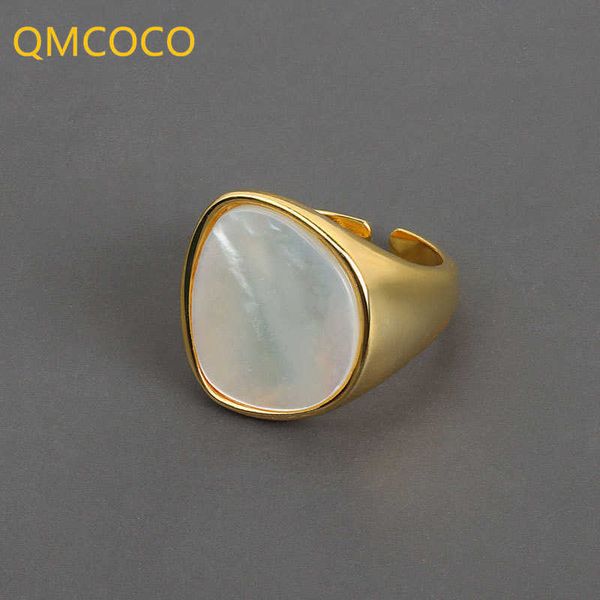 Anéis de banda qmcoco Trendy Shell Geometria anéis para mulheres Simples vintage Silver Color Elegant Festas de casamento Jóias Index