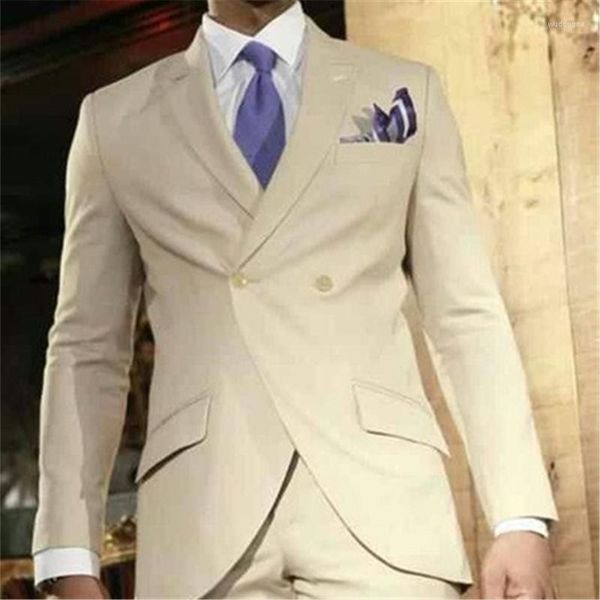 Herrenanzüge Sommer Casual Khaki Männer für Hochzeit Smoking Masculino 2Pieces (Jacke Hose Krawatte) Maßgeschneiderter Anzug mit neuestem Design