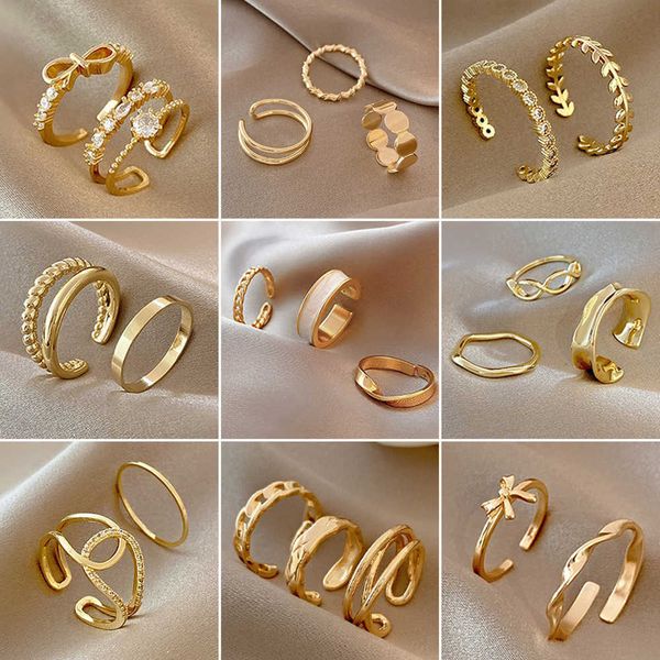 Anéis de banda Fashion Corean Gold Color Ajusta Ajusta Ajusta para mulheres meninas elegantes noivado de luxo Casal anéis de casamento jóias p230411