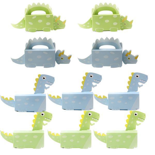 Grün-Blau-Dinosaurier-Plätzchenschachteln Karton-Dinosaurier-Pralinenschachtel Jungen Happy Birthday Party Dekorationen Papierverpackungsboxen