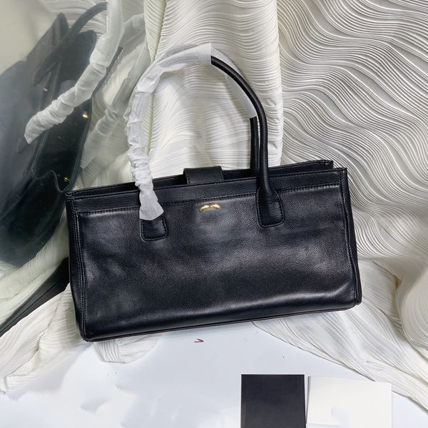Vintage kadın baget buzağı tote çanta klasik c cüzdan üst kolu totes altın metal donanım dönüş siyah jumbo el çantaları xl evrak çantası bayanlar için 32x17cm