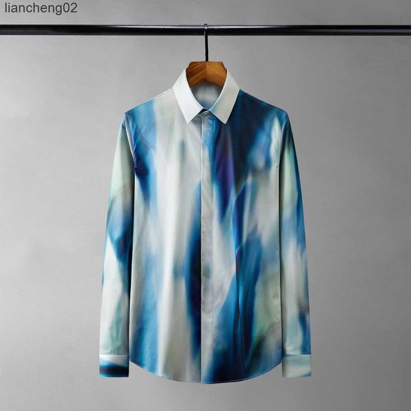 Herren Freizeithemden 2022 Herbst Tie Dye Hemden für Männer Langarm Freizeithemd Slim Fit Business Formal Dress Shirts Social Party Smoking Bluse W0410